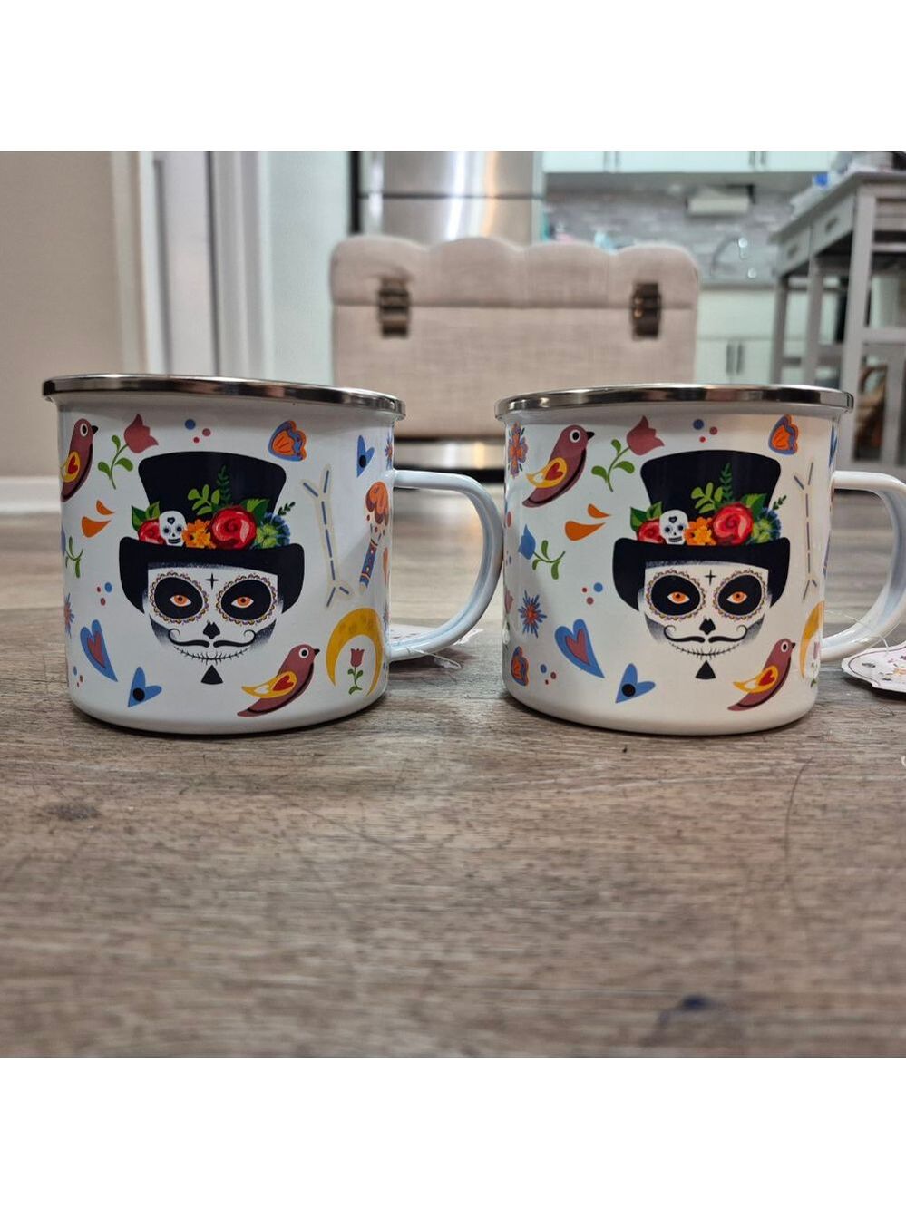 Cook Prep Eat White Day of the Dead Mugs set